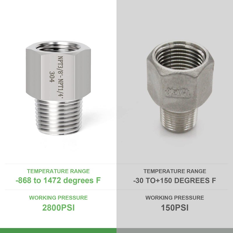 TAISHER 5PCS Forging of 304 Stainless Steel Fitting, Reducer Adapter, 1/4-Inch Male Pipe x 3/8-Inch Female Pipe - Image 3